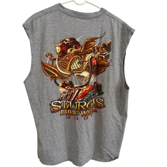 Delta Sturgis Bike Week 2007 Graphic Tank Top Motorcycle Biker Tee Gray 2XL XXL - Picture 3 of 3